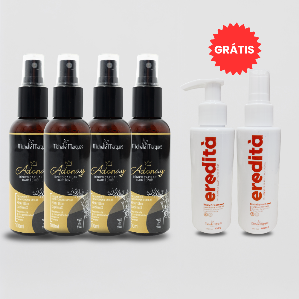 4 Adonay Tônico Capilar + Um kit body de presente