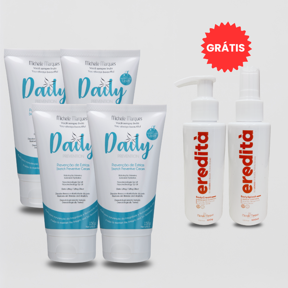 Combo de 4 Daily Prevenção + Kit Body Splash e Body Cream de presente